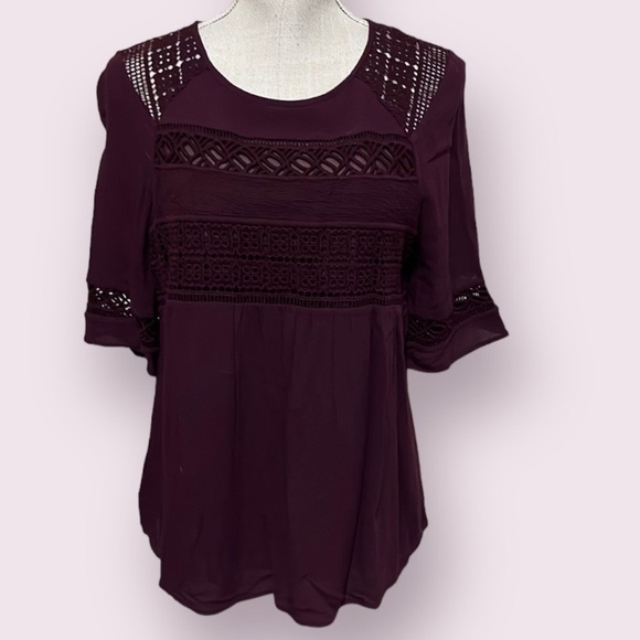 Pale sky burgundy blouse with embroidery, sz S - Picture 1 of 10